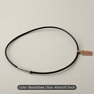 Blacksmith Minimal Black Leather Cord Necklace with Silver Steel Accent
